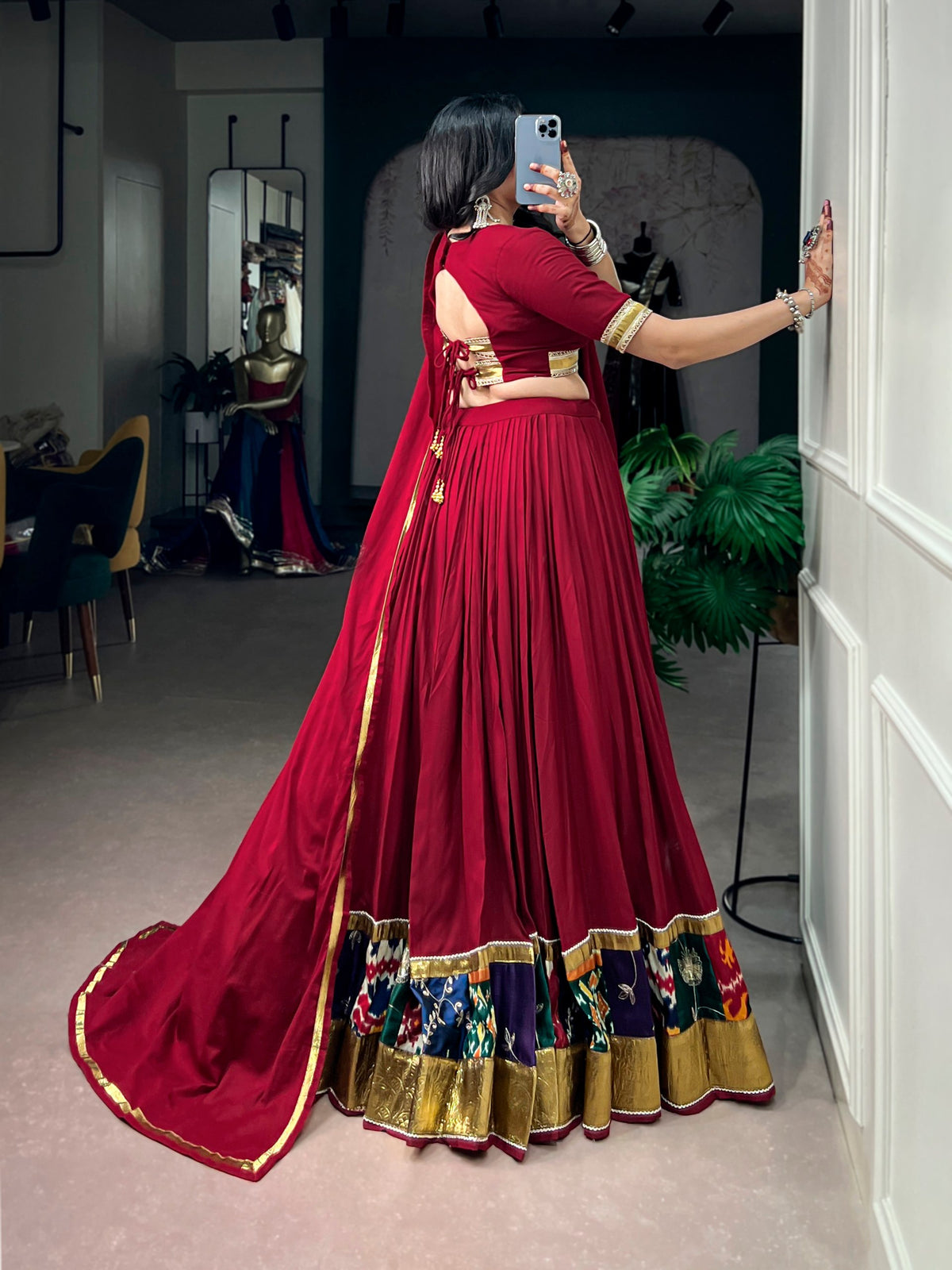 Multi Pure Reyon Cotton Printed Border with Embossed Work Navratri Lehenga Choli