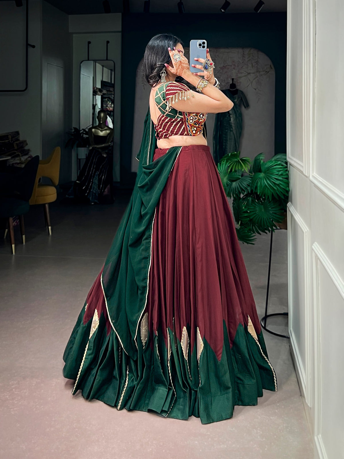 Maroon Pure Chinon Silk Gotta Patch Gamthi Work Navratri Lehenga Choli
