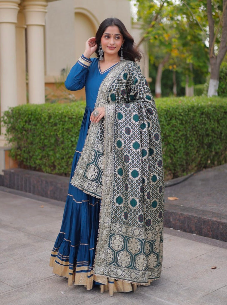 Rama Pure Reyon Cotton Gotta Patti Lace Work Anarkali Long Gown