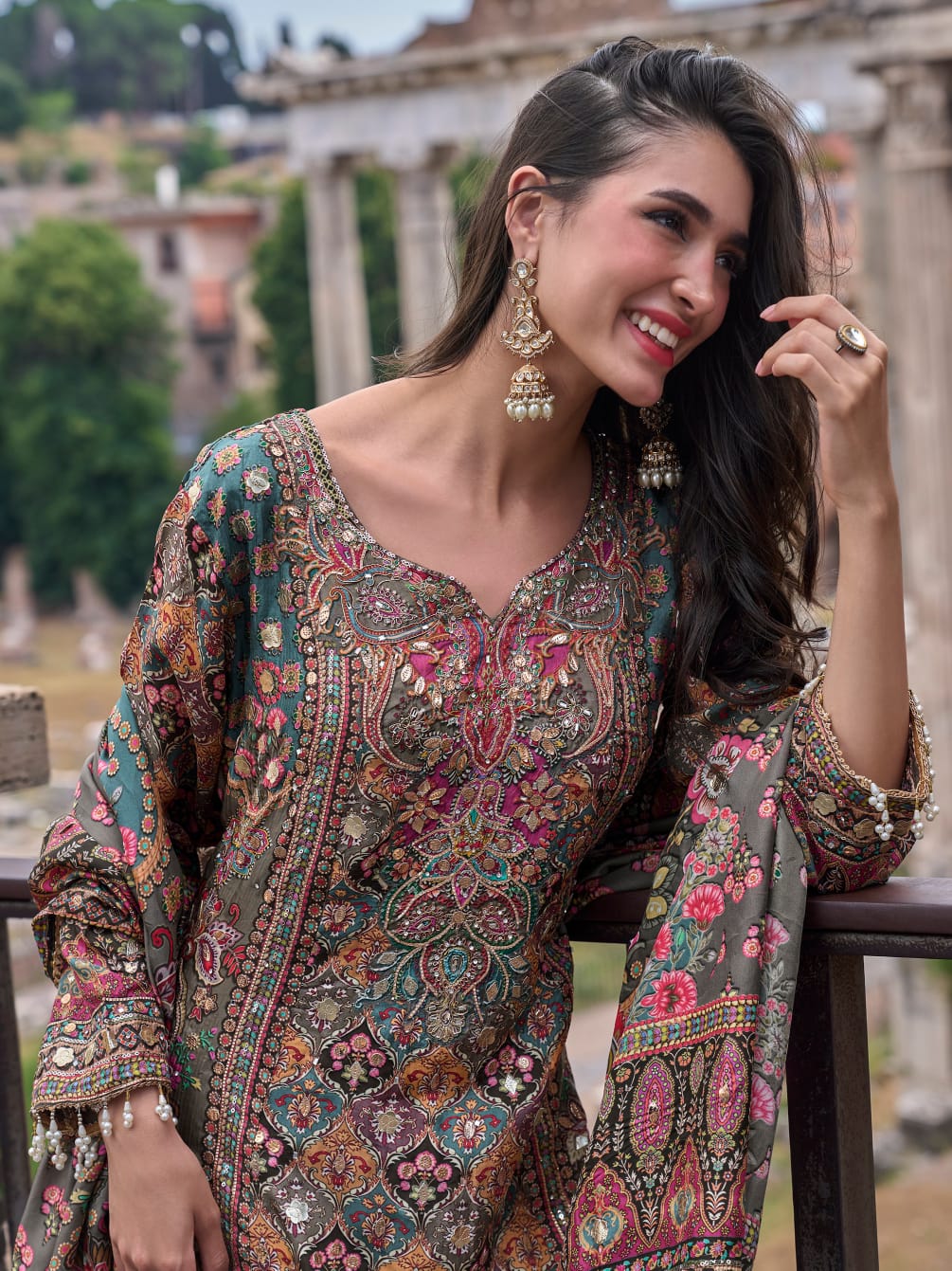 Olive Green Printed Palazzo Suit with Dupatta