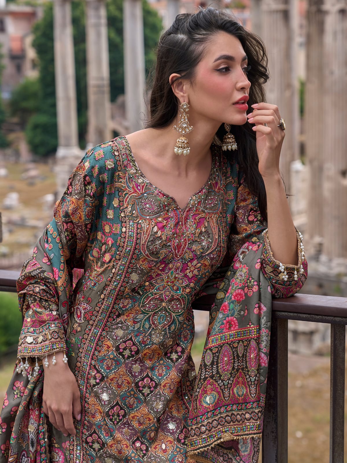 Olive Green Printed Palazzo Suit with Dupatta