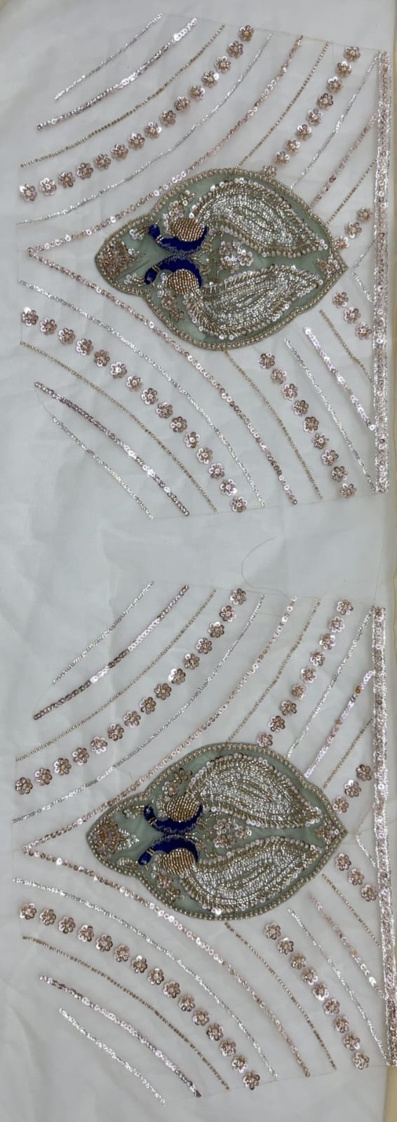 Beige Pure Heavy Net Motif Handwork Zari Sequins Work Bridal Lehenga Choli