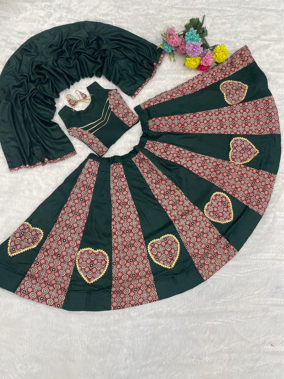 Green Pure Roman Cotton Silk Ajrakh Print Kid&