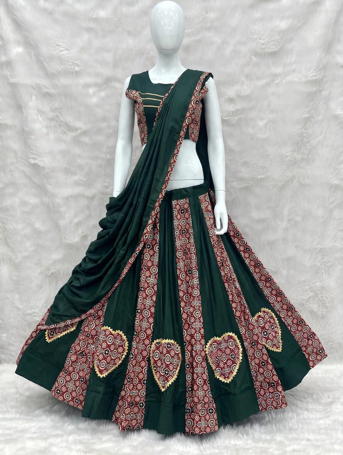 Green Pure Roman Cotton Silk Ajrakh Print Kid&