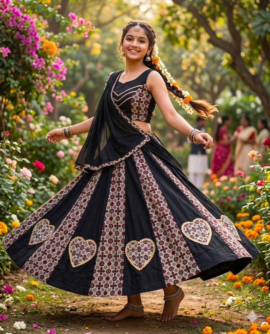 Black Pure Roman Cotton Silk Ajrakh Print Kid&
