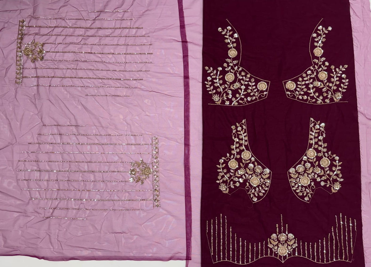 Pink Pure Heavy Net Motif Handwork Zari Sequins Work Bridal Lehenga Choli
