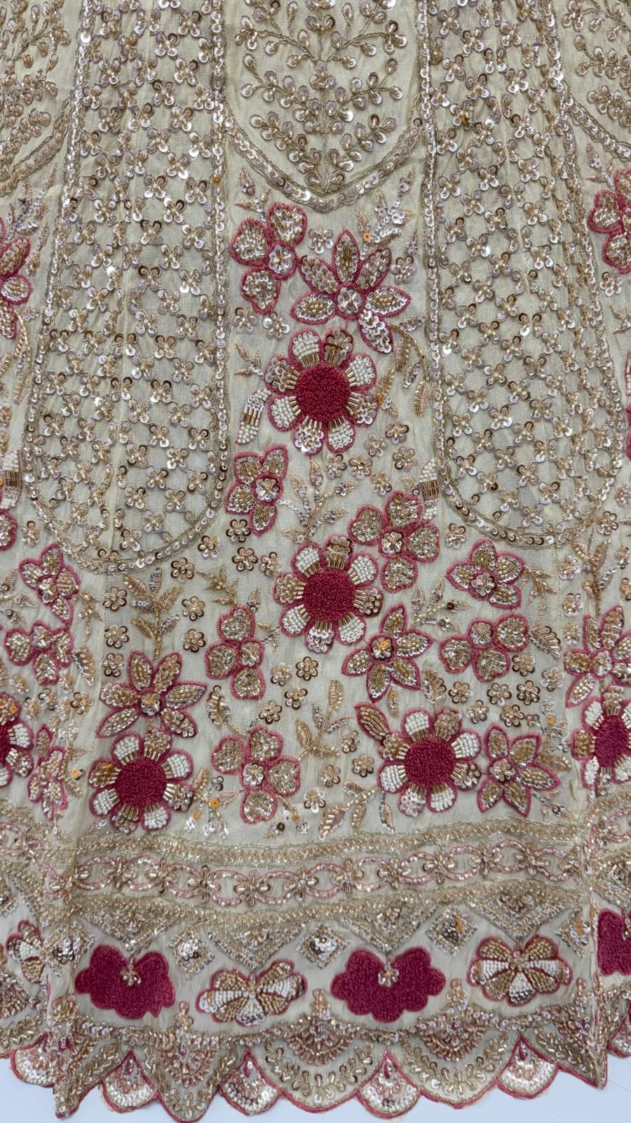 Peach Pure Premium Silk Heavy Beads & Motif Dori Embroidery Zari Sequins Hand Work Bridal Lehenga Choli