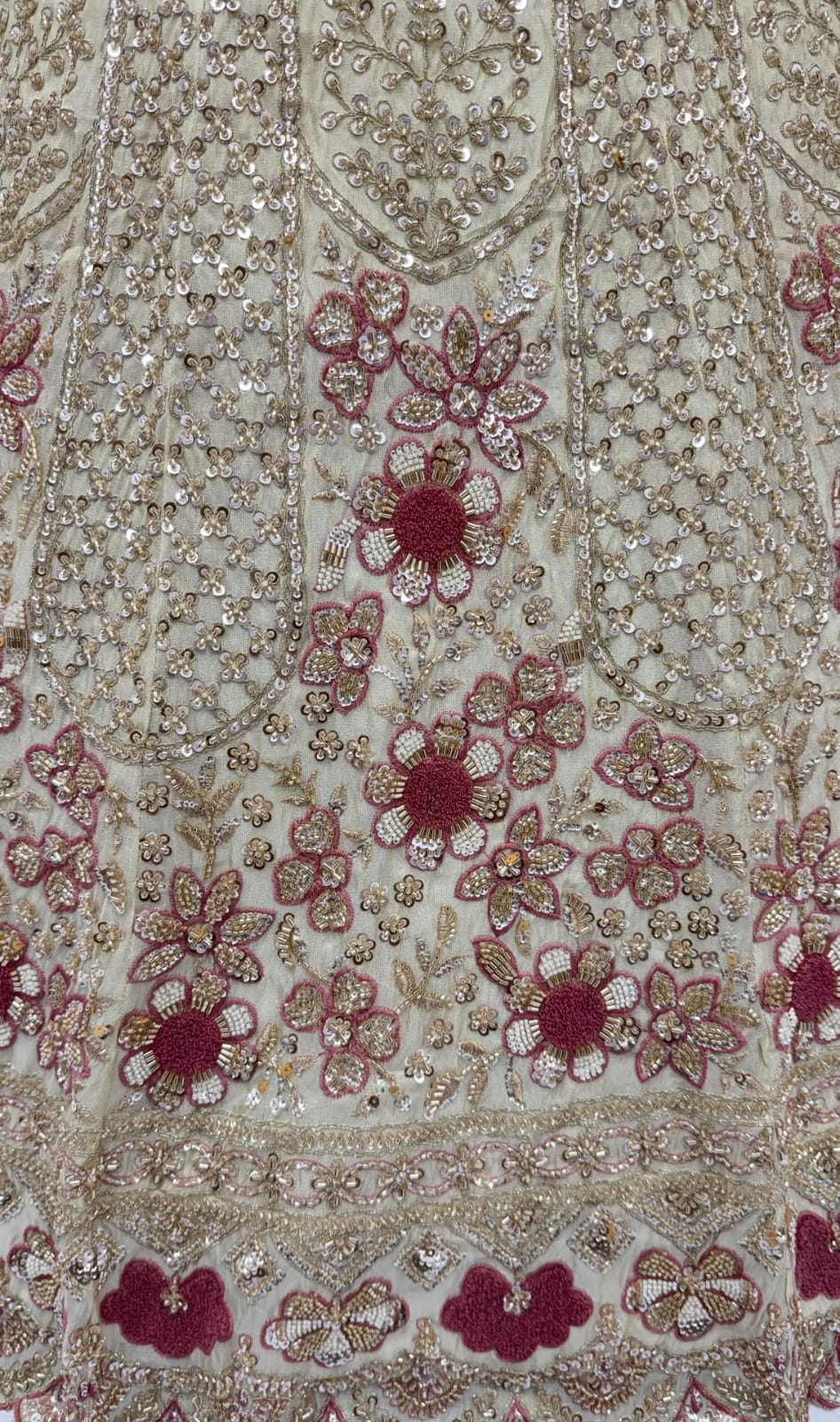 Peach Pure Premium Silk Heavy Beads & Motif Dori Embroidery Zari Sequins Hand Work Bridal Lehenga Choli