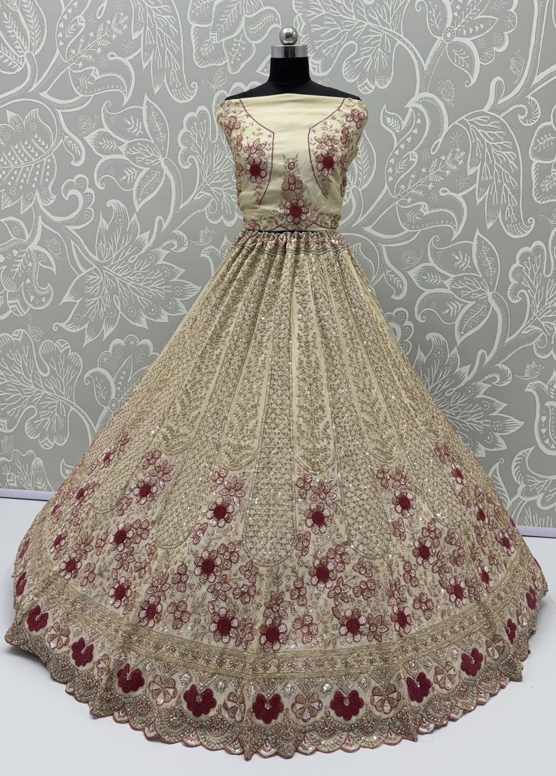 Peach Pure Premium Silk Heavy Beads & Motif Dori Embroidery Zari Sequins Hand Work Bridal Lehenga Choli