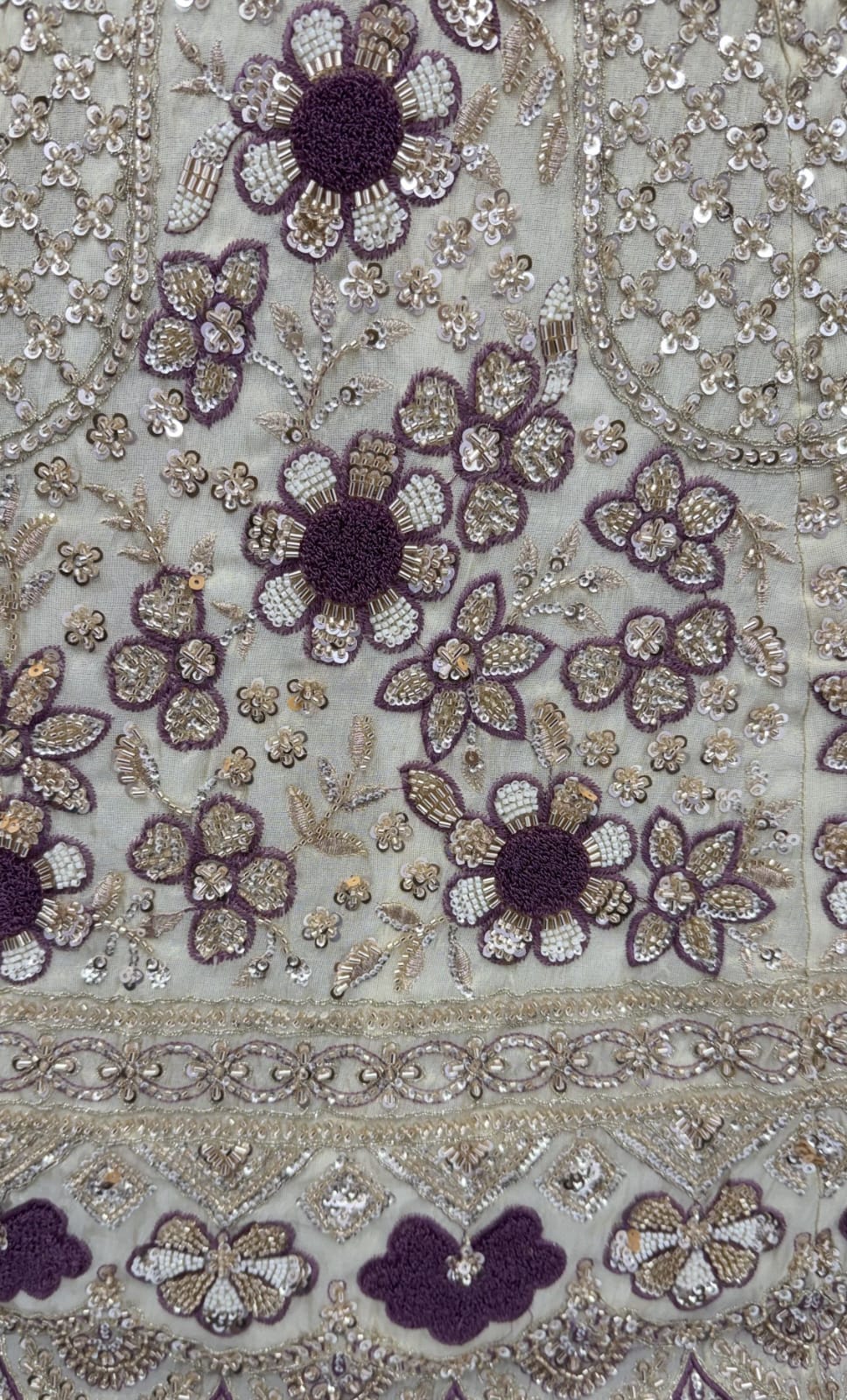 Mauve Pure Premium Silk Heavy Beads & Motif Dori Embroidery Zari Sequins Hand Work Bridal Lehenga Choli