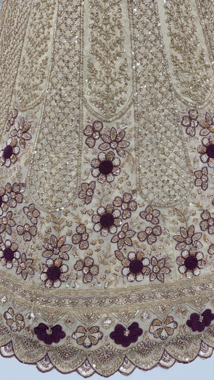 Mauve Pure Premium Silk Heavy Beads & Motif Dori Embroidery Zari Sequins Hand Work Bridal Lehenga Choli