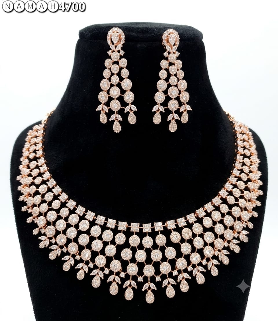 Gold American Diamond Design Necklace Jewellery Set