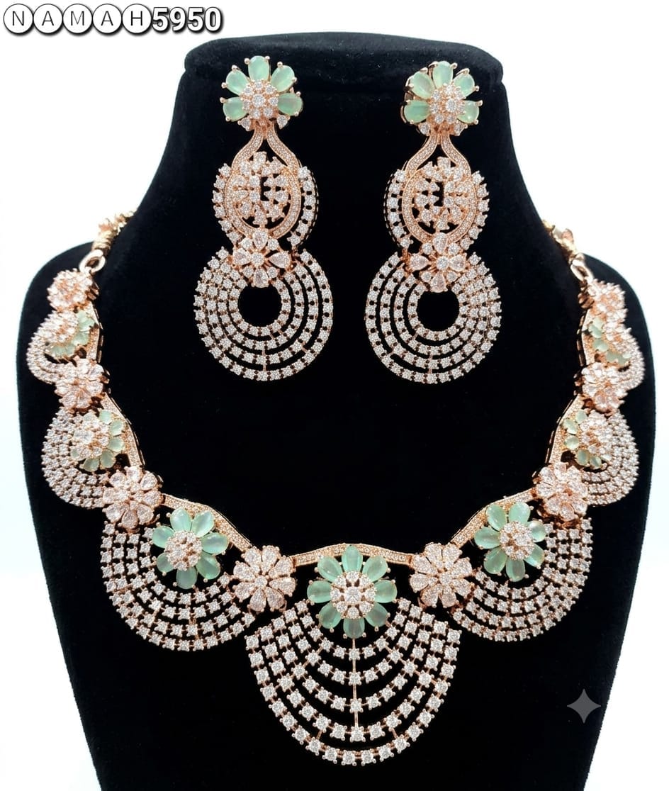 Light Green American Diamond Design Necklace Jewellery Set