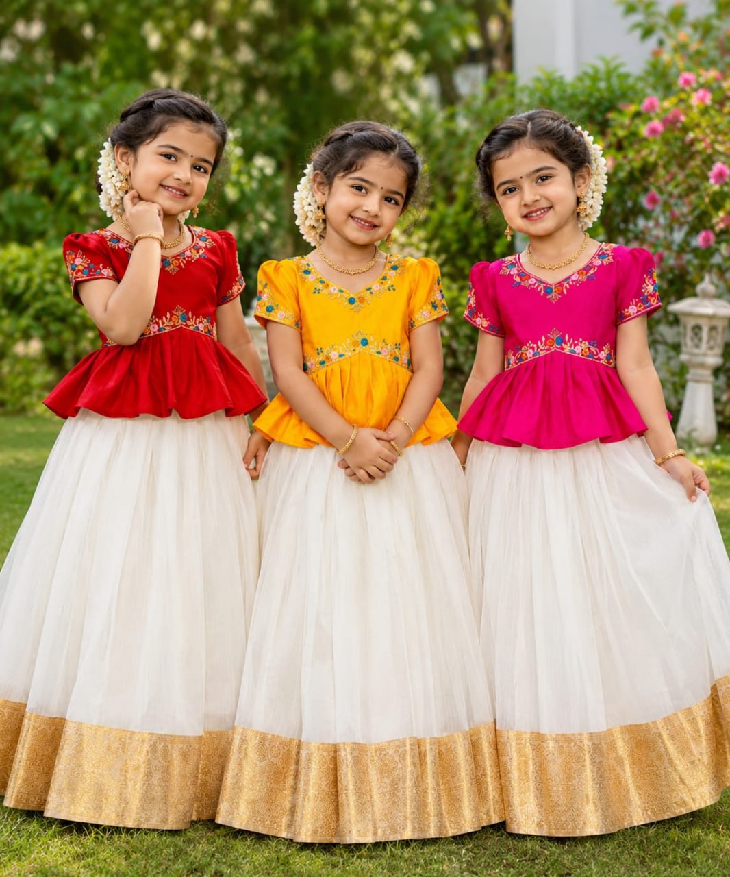 Pink Pure Chinnon Silk Floral Embroidery Work Kids Lehenga Choli