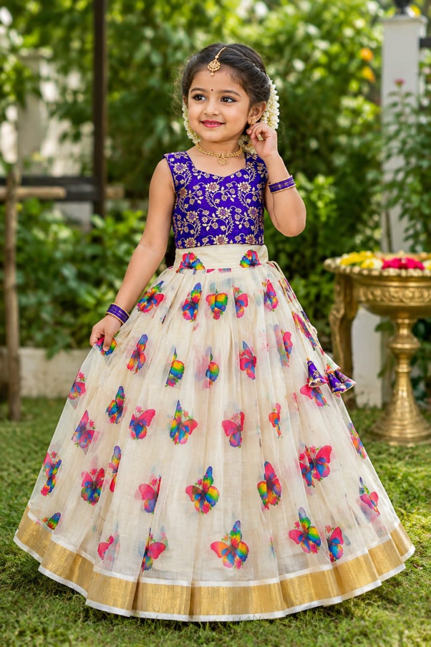 Purple Pure Lightweight Butterfly Blossom Kids Lehenga Choli