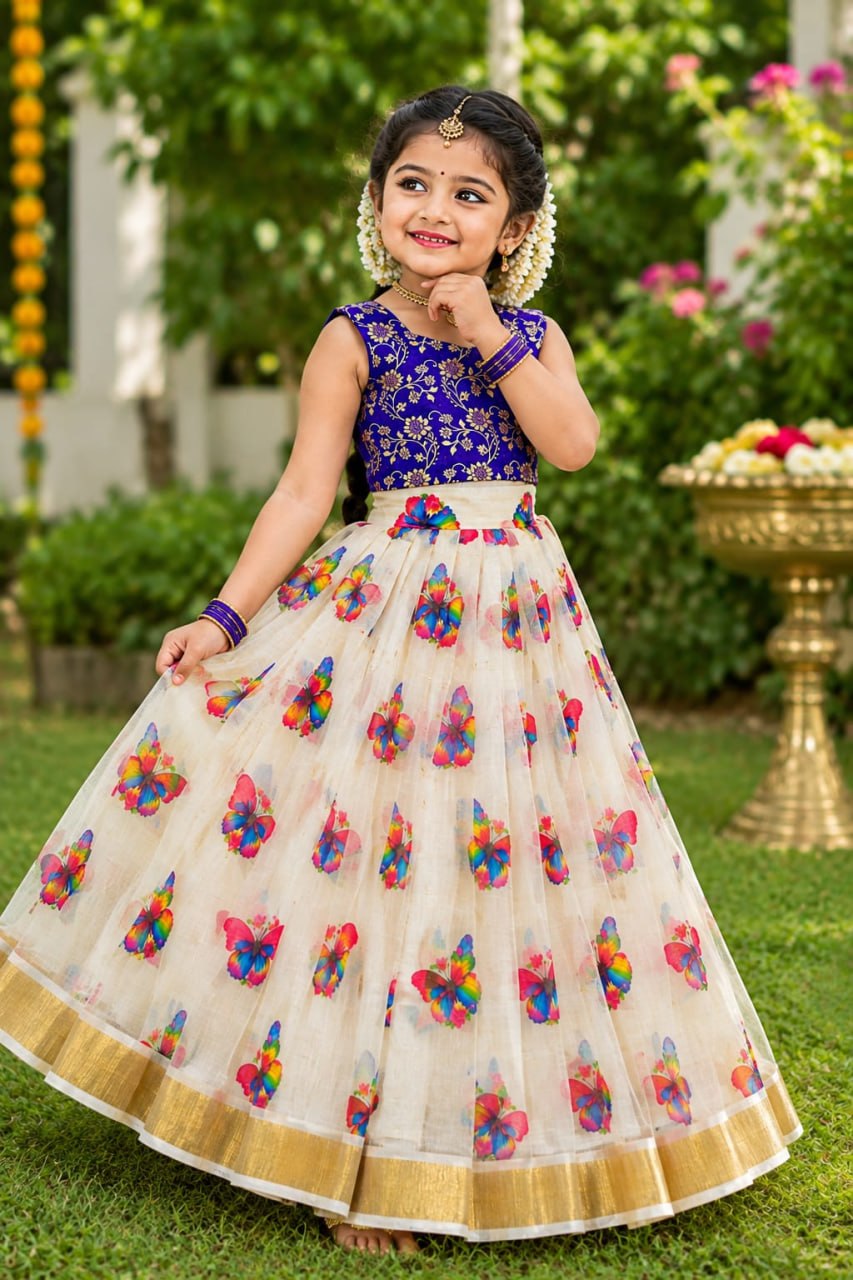 Purple Pure Lightweight Butterfly Blossom Kids Lehenga Choli
