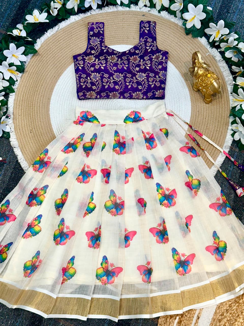 Purple Pure Lightweight Butterfly Blossom Kids Lehenga Choli