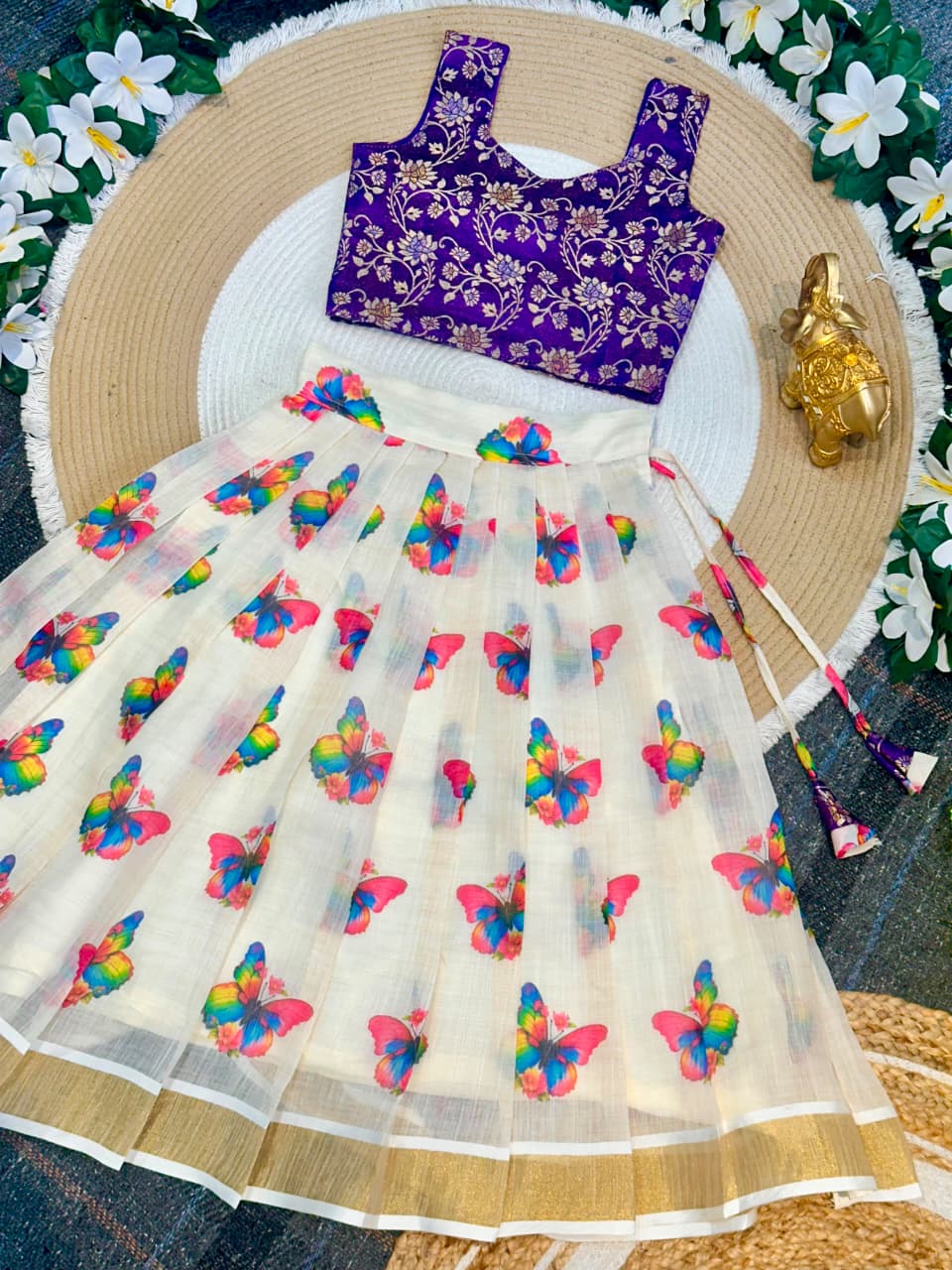 Purple Pure Lightweight Butterfly Blossom Kids Lehenga Choli