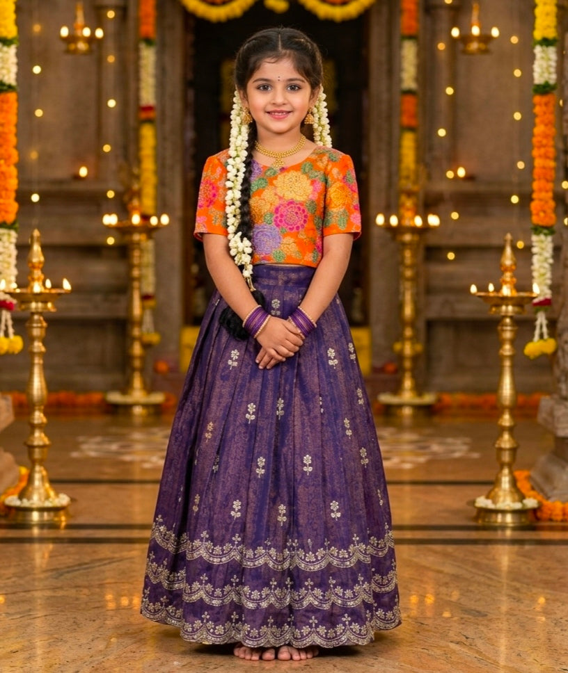 Purple Pure Viscose Tissue Rainbow Work Embroidery Kid&