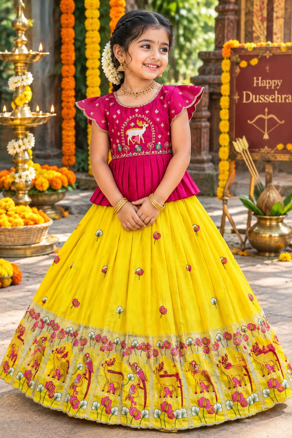 Yellow Pure Vichitra Silk with Hand Embroidery & Kat-Dana Work Kid&