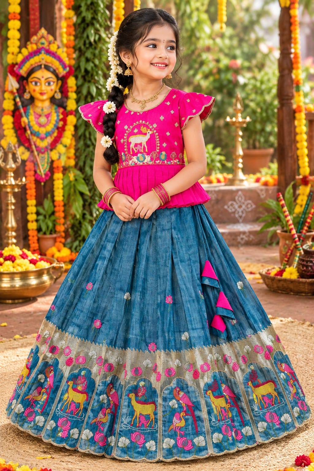 Blue Pure Vichitra Silk with Hand Embroidery & Kat-Dana Work Kid&