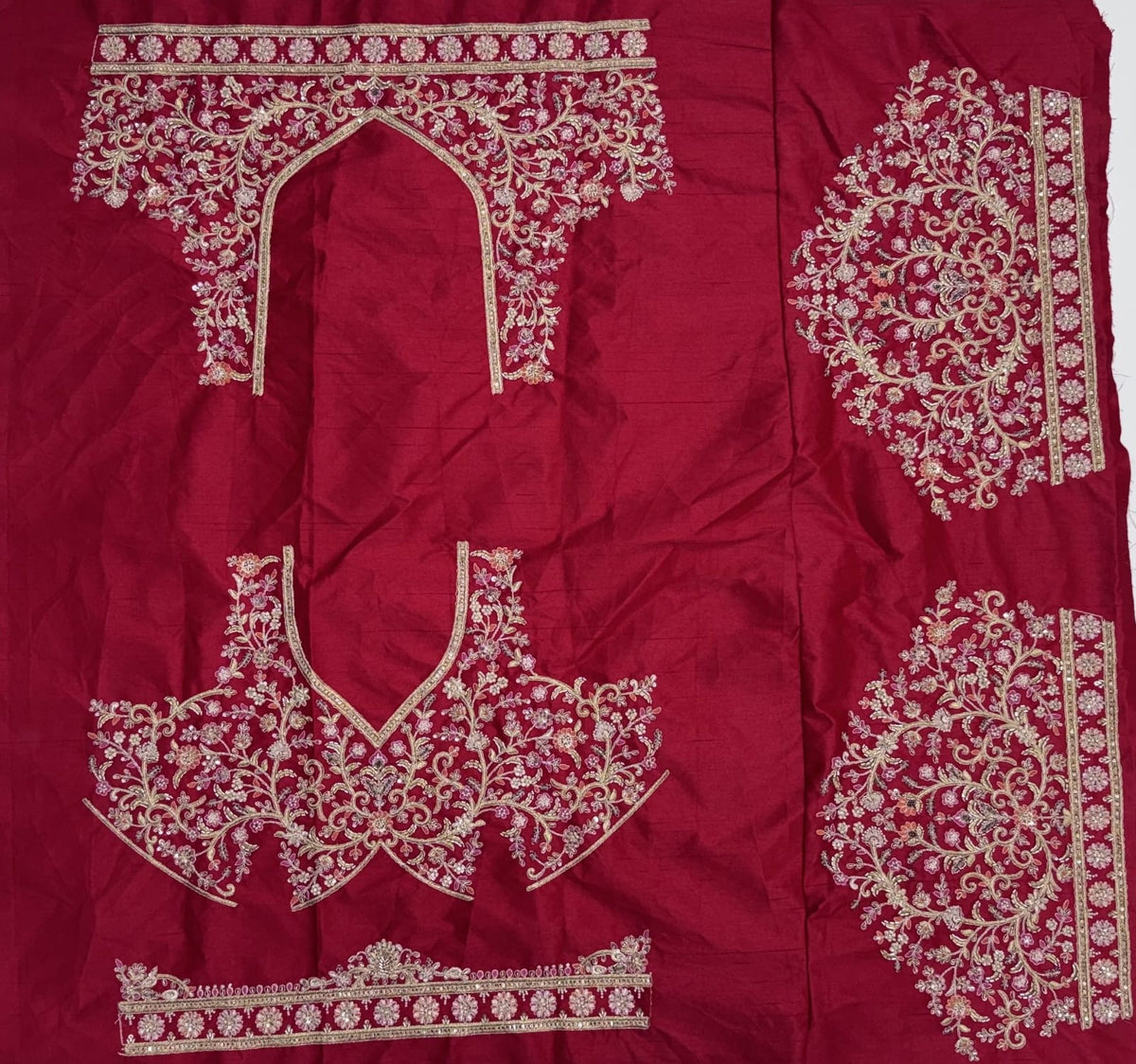 Red Pure Soft Silk Baraat Pattern Handwork Moti Dori & Multi Thread Sequins Work Bridal Lehenga Choli