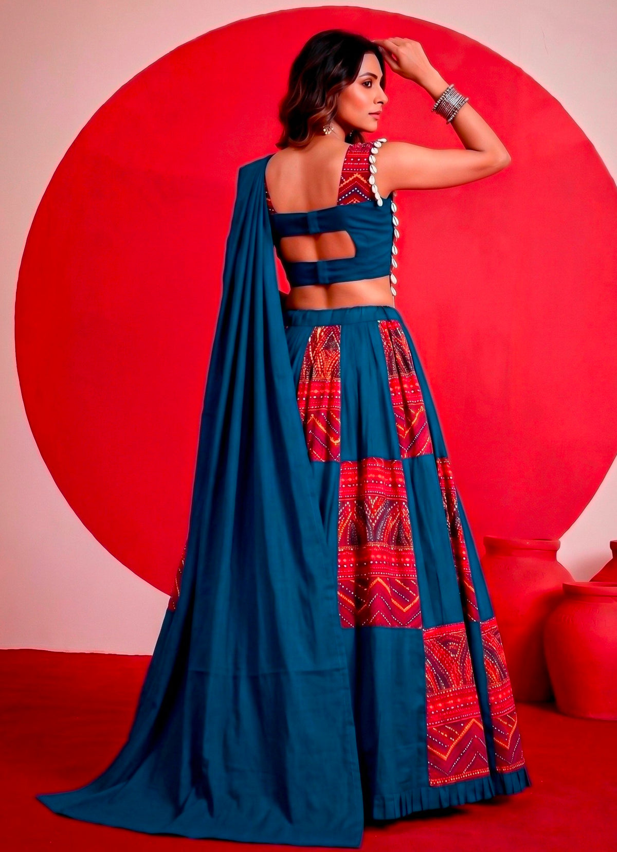 Multi Pure Reyon Cotton Printed and Foil Work Navratri Lehenga Choli