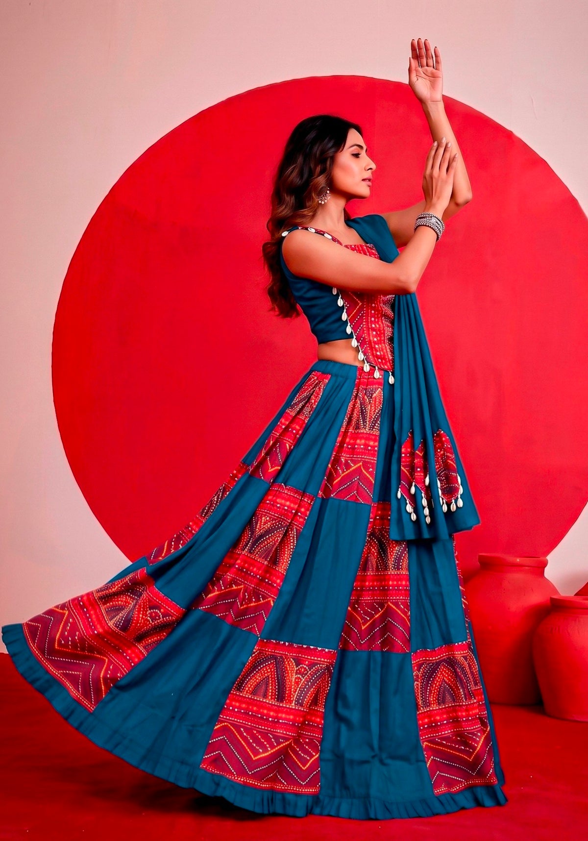 Multi Pure Reyon Cotton Printed and Foil Work Navratri Lehenga Choli