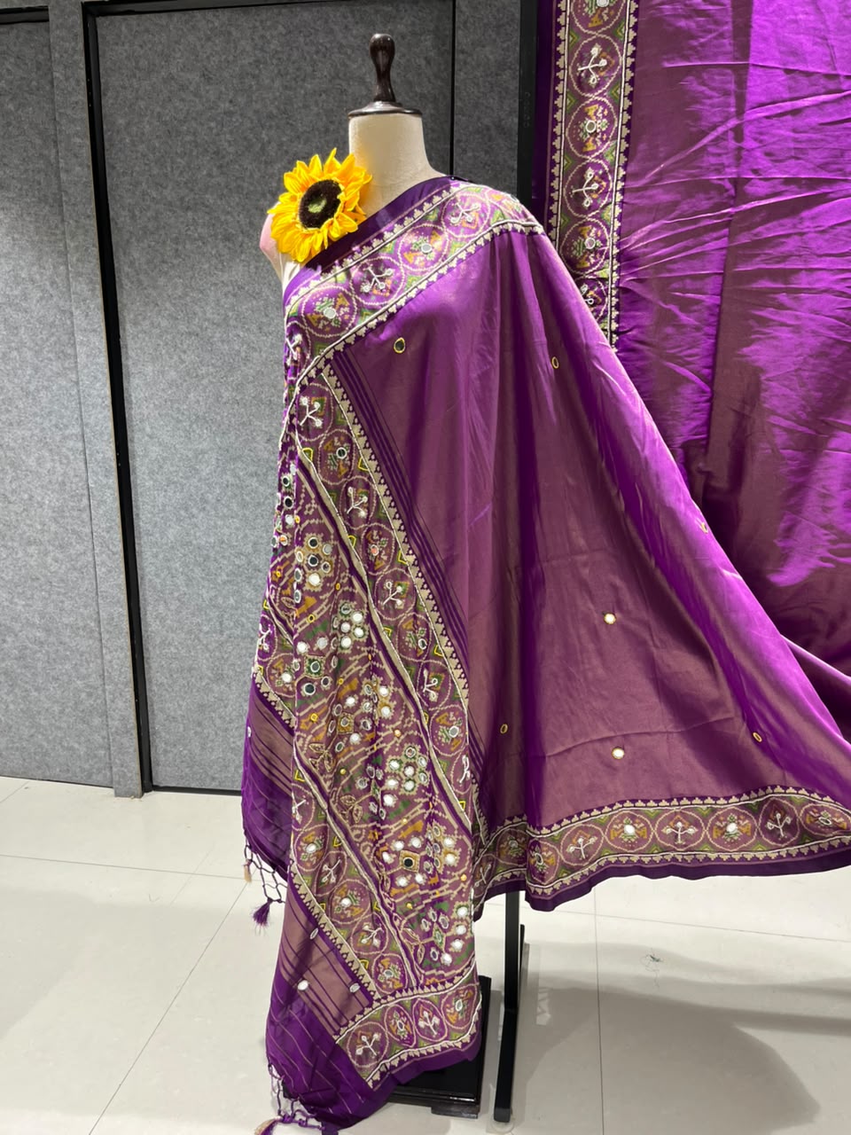 Purple Pure Soft Banarasi Patola Silk Blend Traditional Manekchowk Hand and Mirror Work Patola Saree