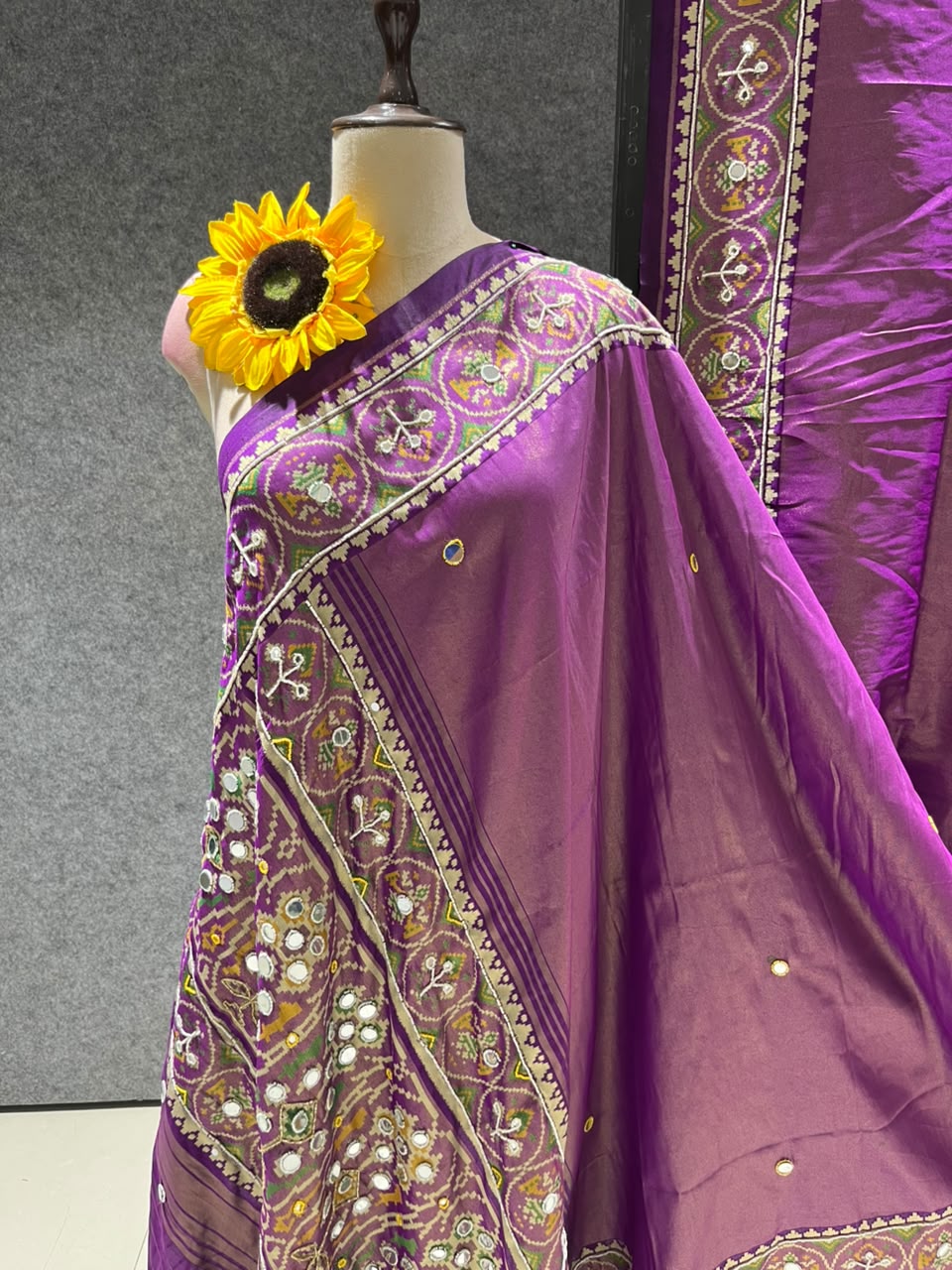 Purple Pure Soft Banarasi Patola Silk Blend Traditional Manekchowk Hand and Mirror Work Patola Saree