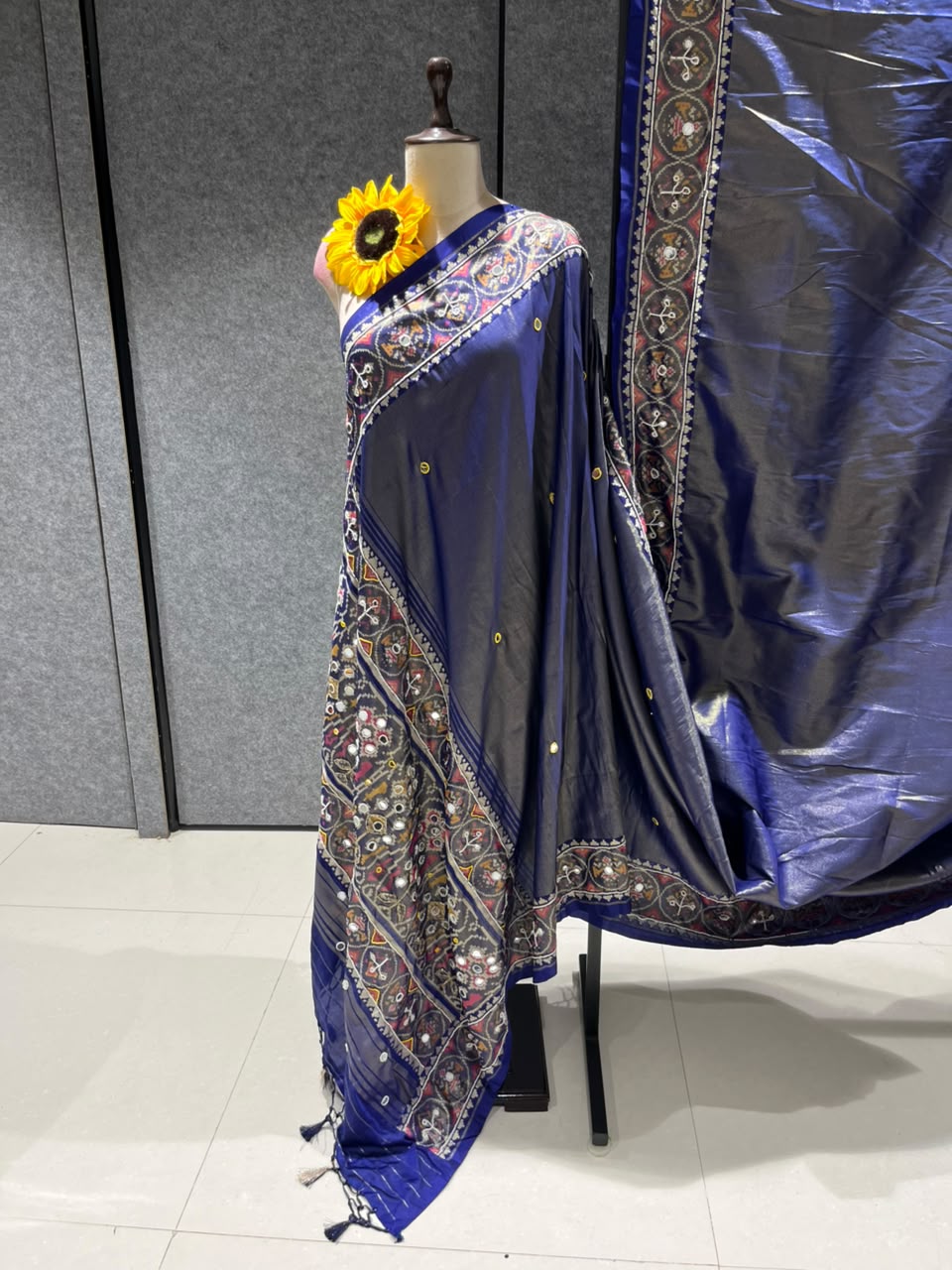 Blue Pure Soft Banarasi Patola Silk Blend Traditional Manekchowk Hand and Mirror Work Patola Saree