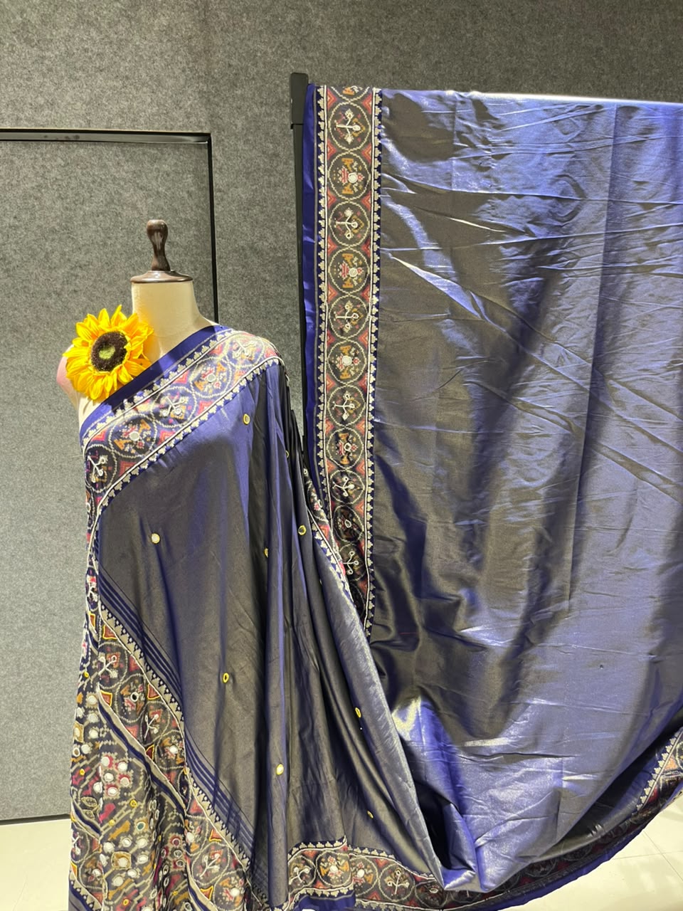 Blue Pure Soft Banarasi Patola Silk Blend Traditional Manekchowk Hand and Mirror Work Patola Saree