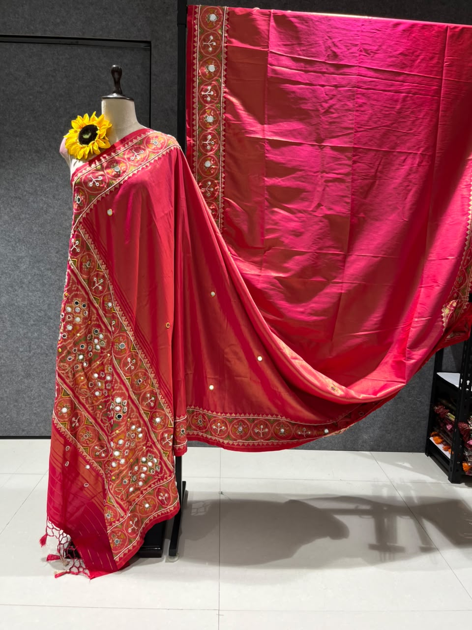 Red Pure Soft Banarasi Patola Silk Blend Traditional Manekchowk Hand and Mirror Work Patola Saree