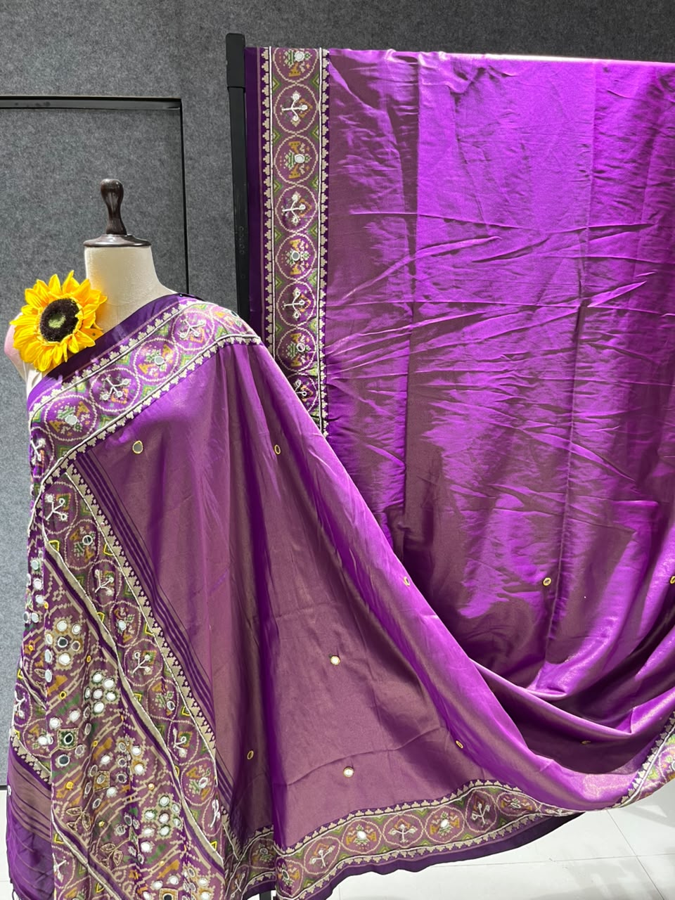 Purple Pure Soft Banarasi Patola Silk Blend Traditional Manekchowk Hand and Mirror Work Patola Saree