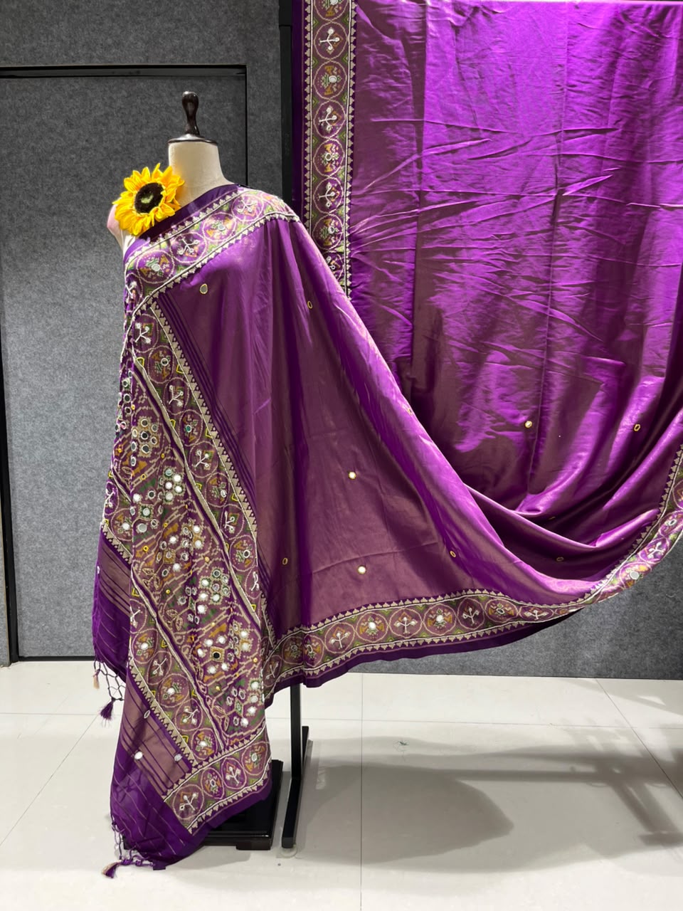Purple Pure Soft Banarasi Patola Silk Blend Traditional Manekchowk Hand and Mirror Work Patola Saree