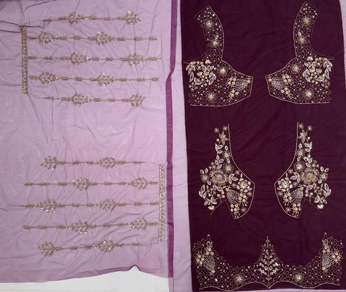 Purple Pure Heavy Net Motif Handwork Zari Sequins Work Bridal Lehenga Choli