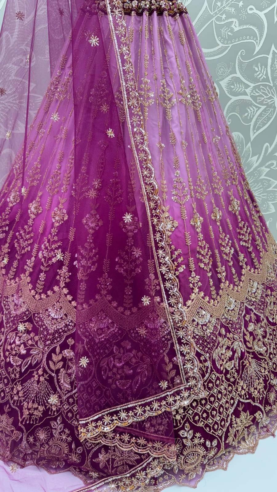 Purple Pure Heavy Net Motif Handwork Zari Sequins Work Bridal Lehenga Choli