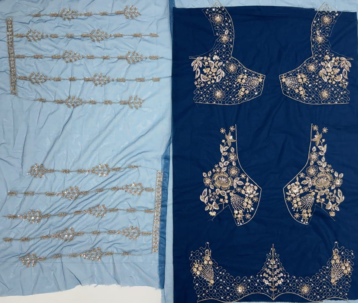 Sky Pure Heavy Net Motif Handwork Zari Sequins Work Bridal Lehenga Choli