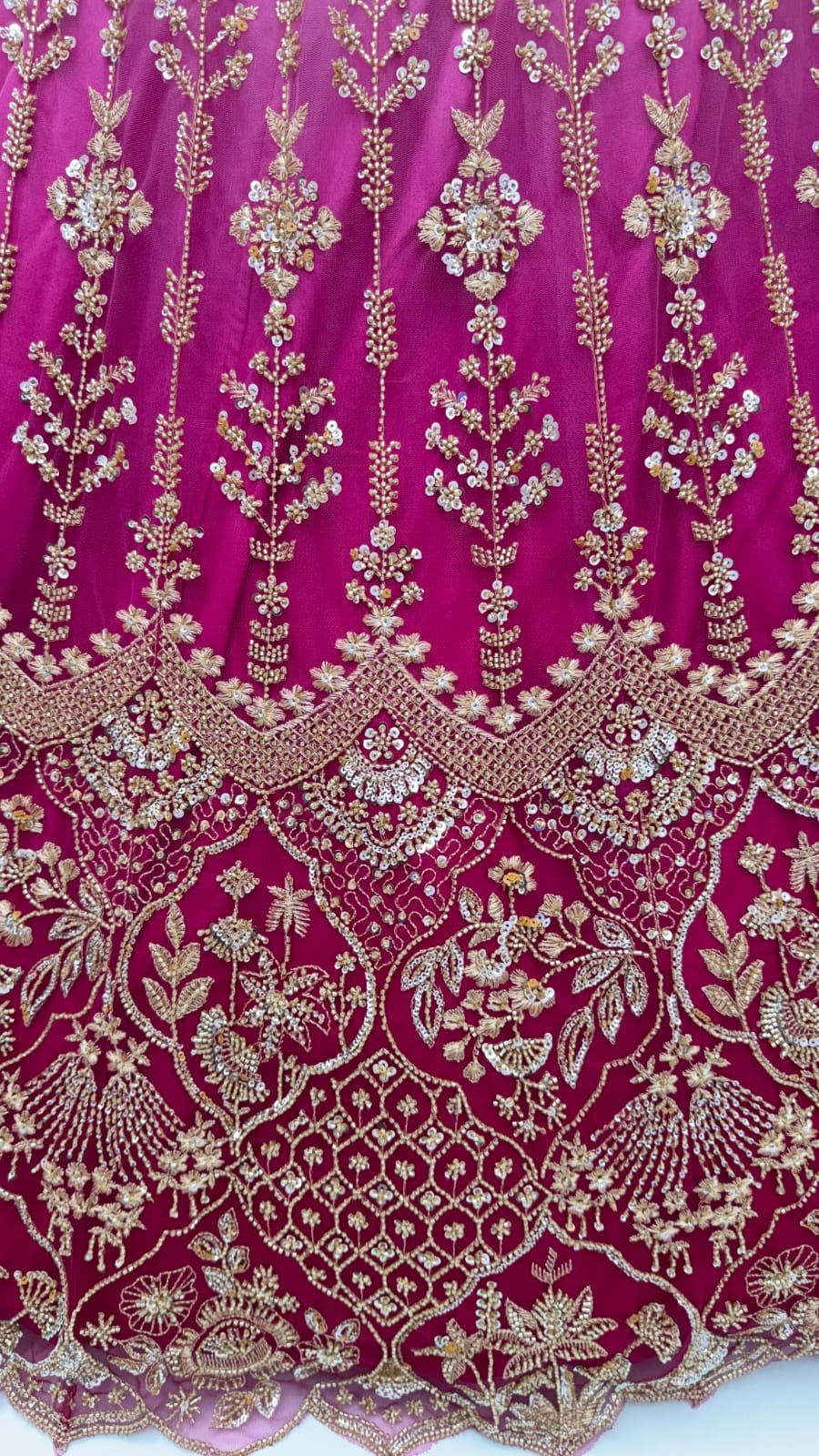 Pink Pure Heavy Net Motif Handwork Zari Sequins Work Bridal Lehenga Choli