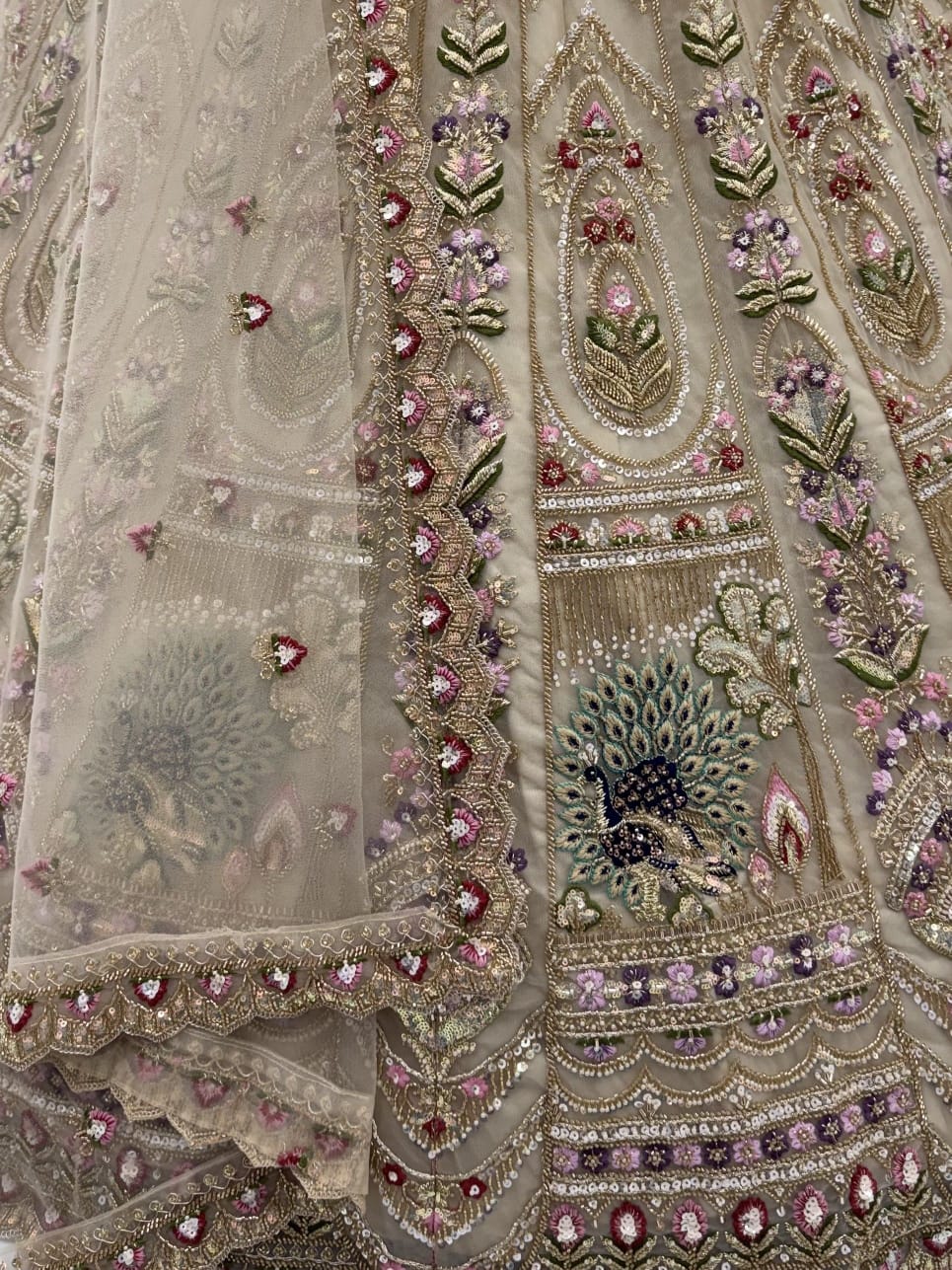 Chiku Pure Heavy Net Motif Handwork Zari Sequins Work Bridal Lehenga Choli