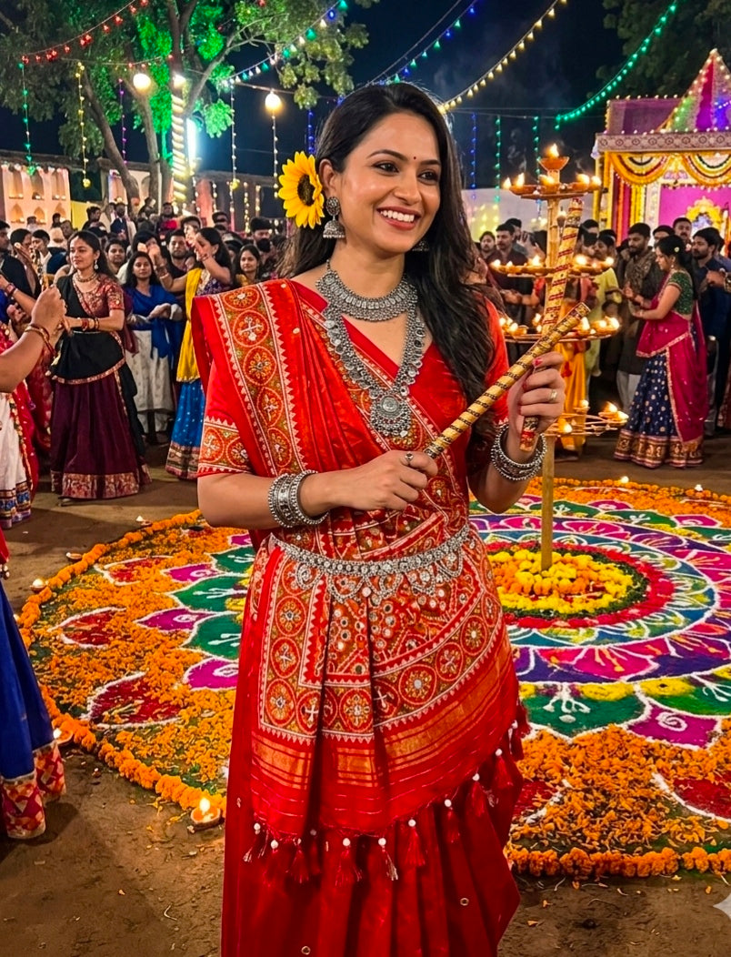 Red Pure Soft Banarasi Patola Silk Blend Traditional Manekchowk Hand and Mirror Work Patola Saree