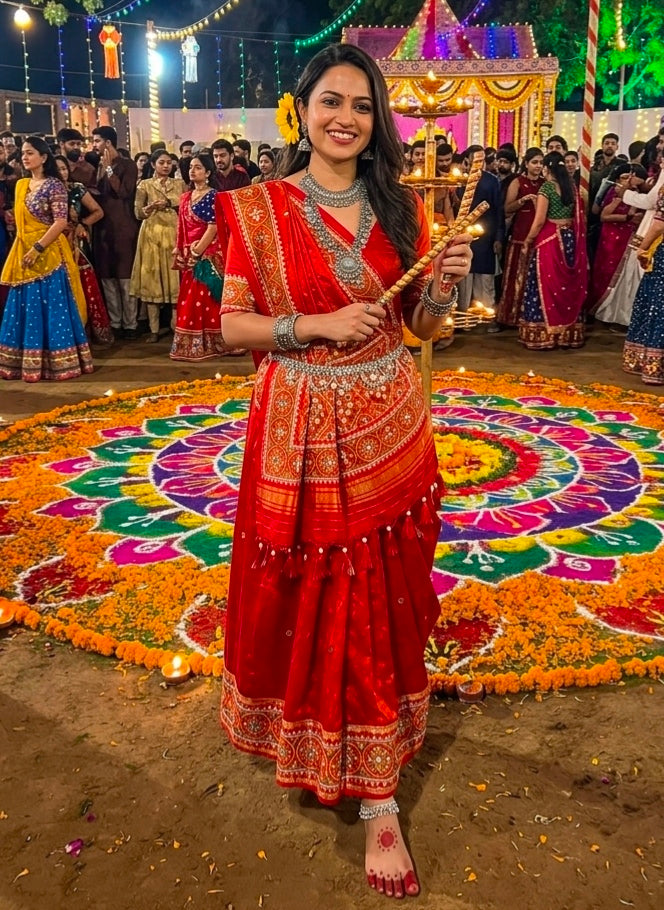 Red Pure Soft Banarasi Patola Silk Blend Traditional Manekchowk Hand and Mirror Work Patola Saree