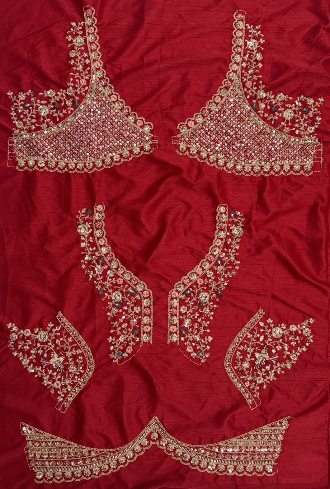 Red Pure Gadhwal Silk Peacock Pattern Handwork Motif Sequins Work Bridal Lehenga Choli
