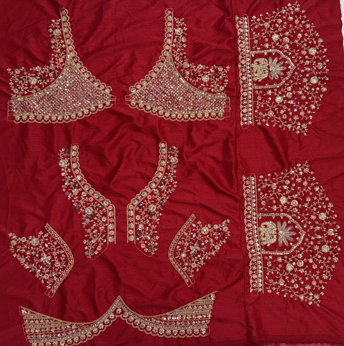 Red Pure Gadhwal Silk Peacock Pattern Handwork Motif Sequins Work Bridal Lehenga Choli