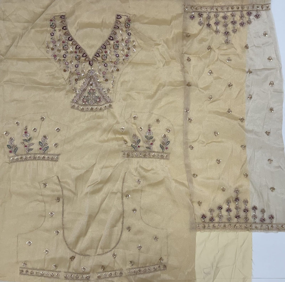 Off White Pure Chandnia Silk Handwork Motif Peacock Pattern Crystal Beads Multi Thread Dori & Sequins Work Bridal Lehenga Choli