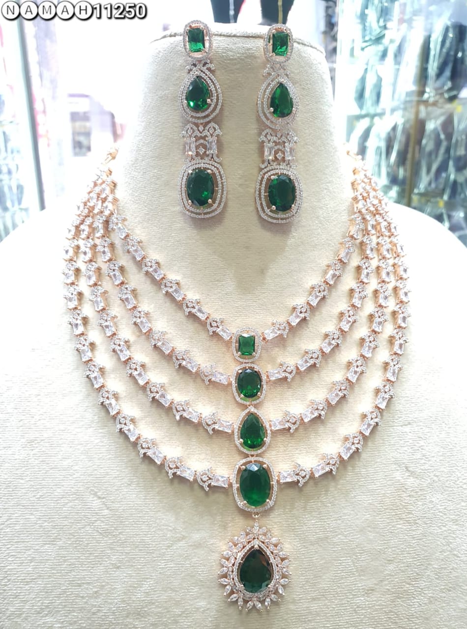 Green American Diamond Design Necklace Jewellery Set