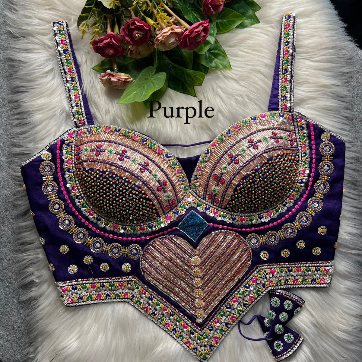 Purple Pure Heavy Italian Silk Heavy Thread Real Mirror Corset Style Navratri Blouse