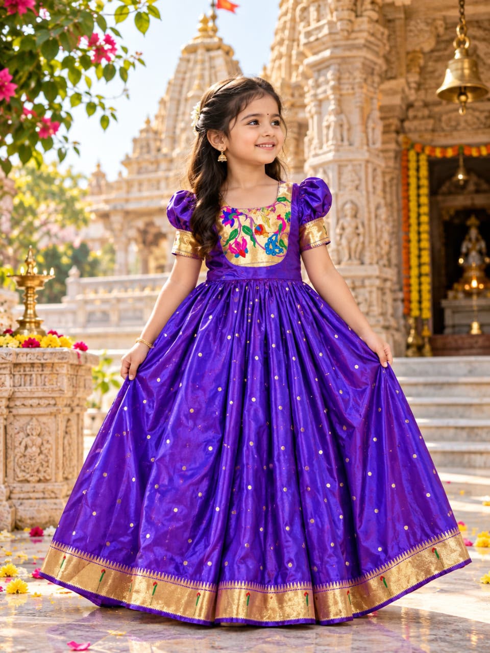Blue Pure Heavy Lichi Silk Body Zari Weaving Work Kid&