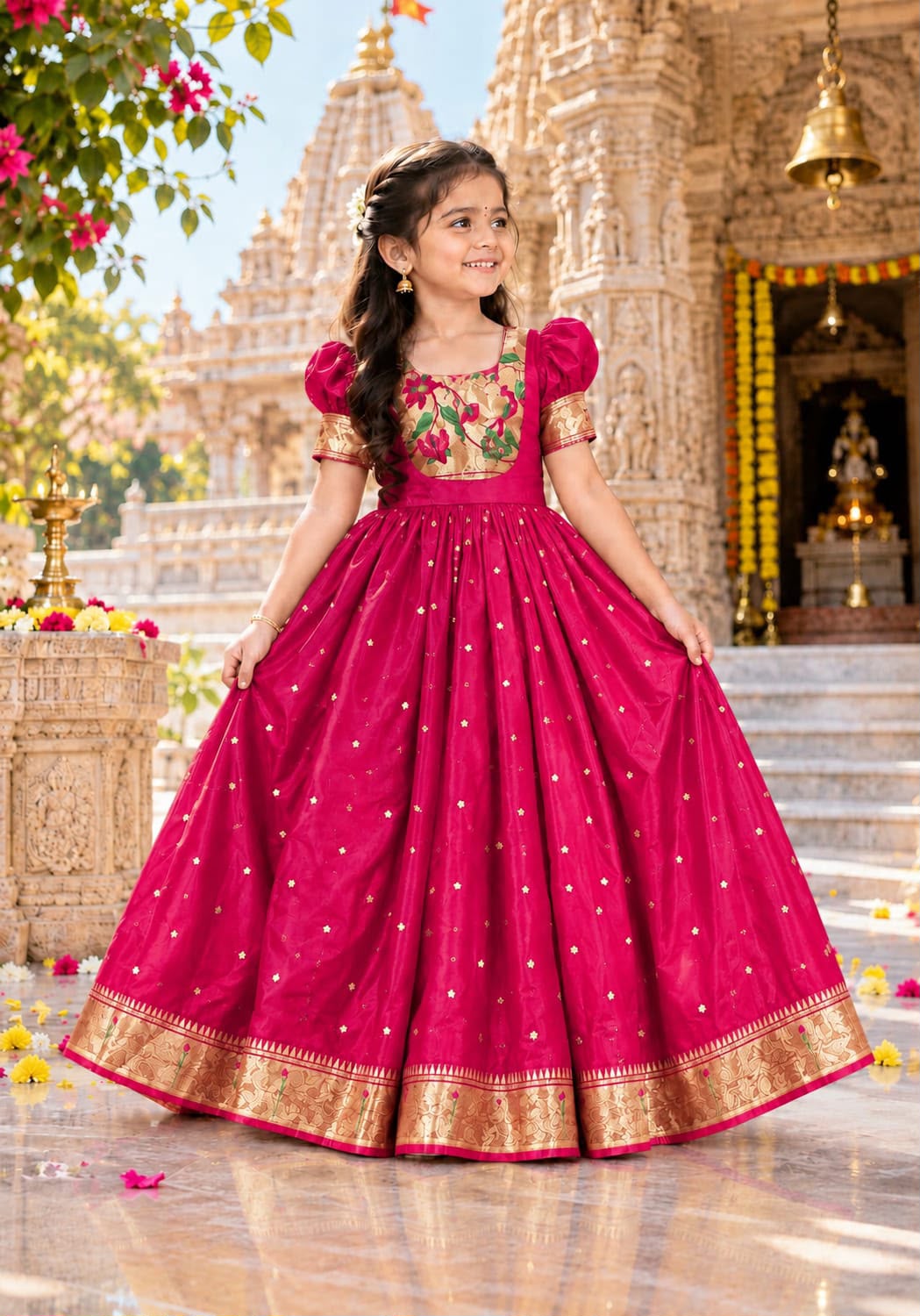 Rani Pure Heavy Lichi Silk Body Zari Weaving Work Kid&