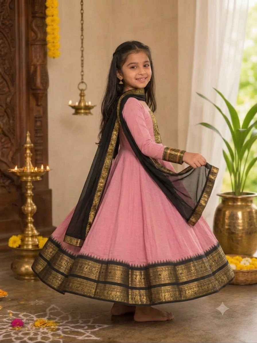 Baby Pink Pure Heavy Cotton Blend Elegant Anarkali Kid&